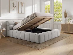 Vente-unique Lit coffre 180 x 200 cm - Tissu - Gris clair + Matelas - FORVIK* Ensemble Sommier Et Matelas