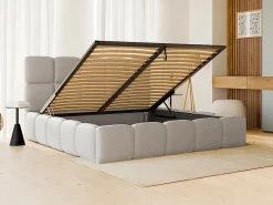 Vente-unique Lit coffre 180 x 200 cm - Tissu chiné - Gris clair - DAMADO II* Lit Coffre