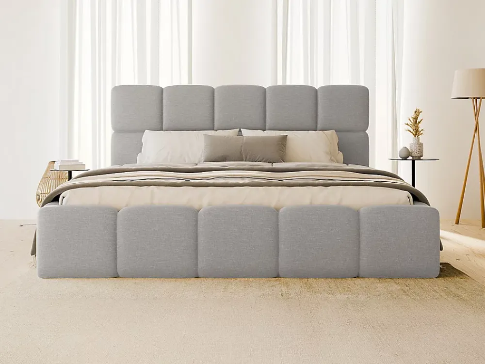 Vente-unique Lit coffre 180 x 200 cm - Tissu chiné - Gris clair - DAMADO II* Lit Coffre