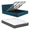 Lit coffre 180 x 200 cm - Tissu bouclette - Bleu canard + Matelas - MAZIRI>Vente-unique Outlet