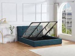 Lit coffre 180 x 200 cm - Tissu bouclette - Bleu canard + Matelas - MAZIRI>Vente-unique Outlet