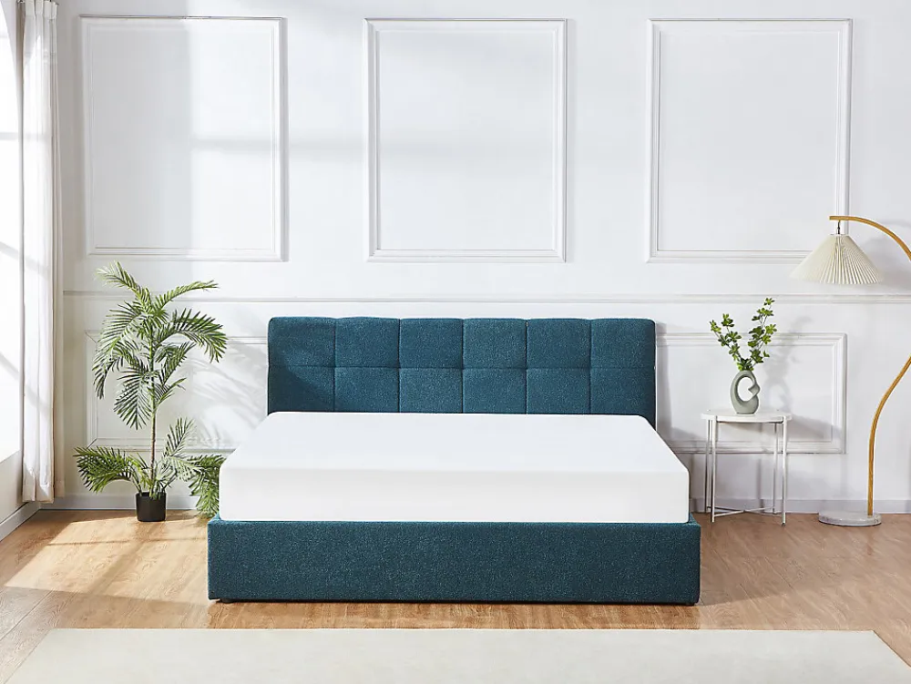 Lit coffre 180 x 200 cm - Tissu bouclette - Bleu canard + Matelas - MAZIRI>Vente-unique Outlet
