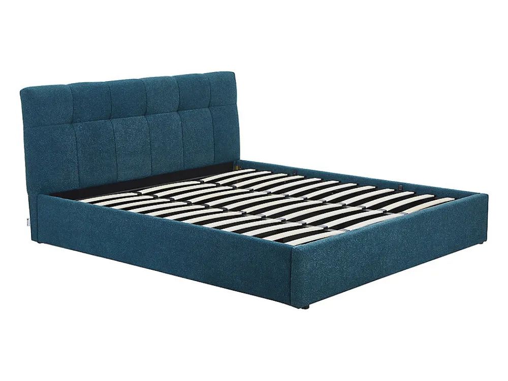 Lit coffre 180 x 200 cm - Tissu bouclette - Bleu canard + Matelas - MAZIRI>Vente-unique Outlet