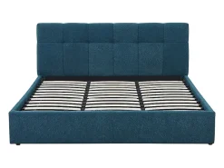 Lit coffre 180 x 200 cm - Tissu bouclette - Bleu canard + Matelas - MAZIRI><noscript><img width=