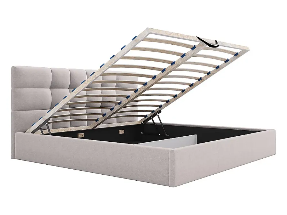 Vente-unique Lit coffre 200 x 200 cm - Tissu - Beige - ELIAVA* Lit Coffre