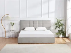 Vente-unique Lit coffre 180 x 200 cm - Tissu - Gris - HOPEYA* Lit Coffre