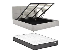 Lit coffre 180 x 200 cm - Tissu - Gris + Matelas - HOPEYA>Vente-unique Outlet