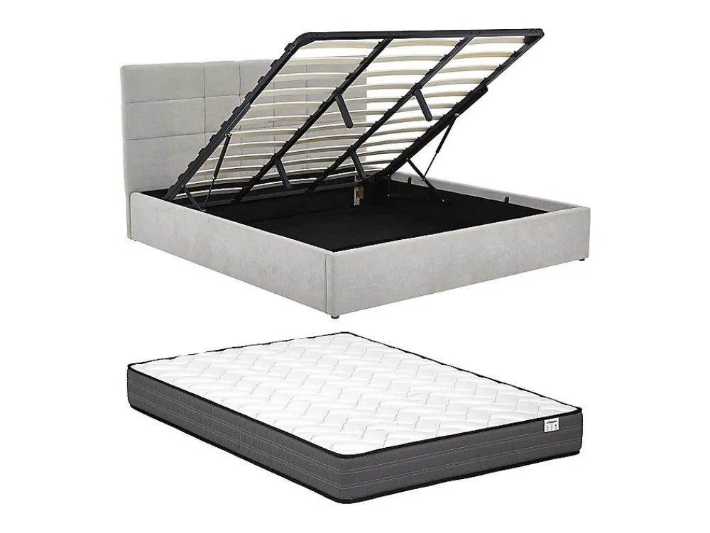 Lit coffre 180 x 200 cm - Tissu - Gris + Matelas - HOPEYA>Vente-unique Outlet