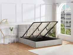 Lit coffre 180 x 200 cm - Tissu - Gris + Matelas - HOPEYA>Vente-unique Outlet
