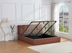 Vente-unique Lit coffre 180 x 200 cm - Tissu bouclette - Terracotta + Matelas - MAZIRI* Ensemble Sommier Et Matelas