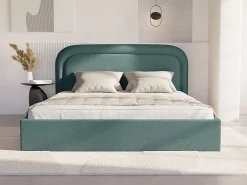 Lit coffre 180 x 200 cm - Tissu chiné - Bleu canard + Matelas - FIREZA><noscript><img width=