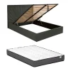 Lit coffre 180 x 200 cm - Velours - Gris anthracite + Matelas - RILIODA>Vente-unique New