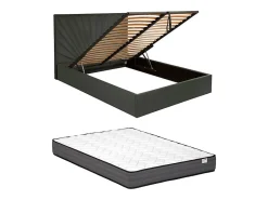 Lit coffre 180 x 200 cm - Velours - Gris anthracite + Matelas - RILIODA>Vente-unique New