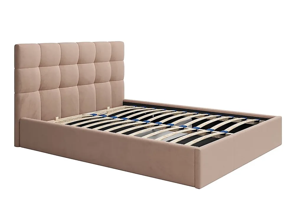 Vente-unique Lit coffre 200 x 200 cm - Velours - Beige - MIRDAL* Lit Coffre