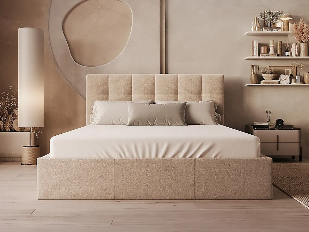 Vente-unique Lit coffre 200 x 200 cm - Velours - Beige - MIRDAL* Lit Coffre