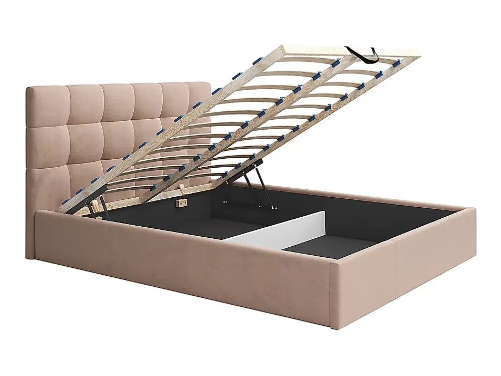 Vente-unique Lit coffre 200 x 200 cm - Velours - Beige - MIRDAL* Lit Coffre