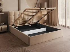 Vente-unique Lit coffre 200 x 200 cm - Velours - Beige - MIRDAL* Lit Coffre
