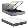 Lit coffre 180 x 200 cm - Velours côtelé - Gris + Matelas - NAYOLA>Vente-unique Hot
