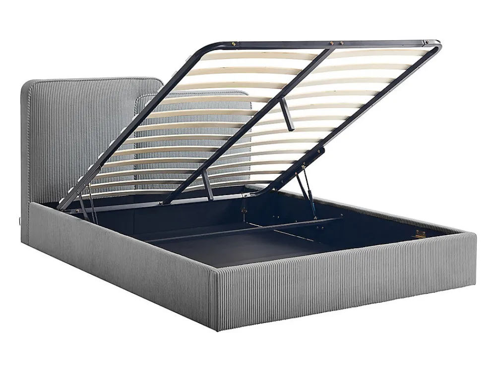 Lit coffre 180 x 200 cm - Velours côtelé - Gris + Matelas - NAYOLA>Vente-unique Hot