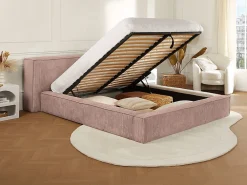 Vente-unique Lit coffre 180 x 200 cm - Velours côtelé - Rose - TIMANO* Lit Coffre