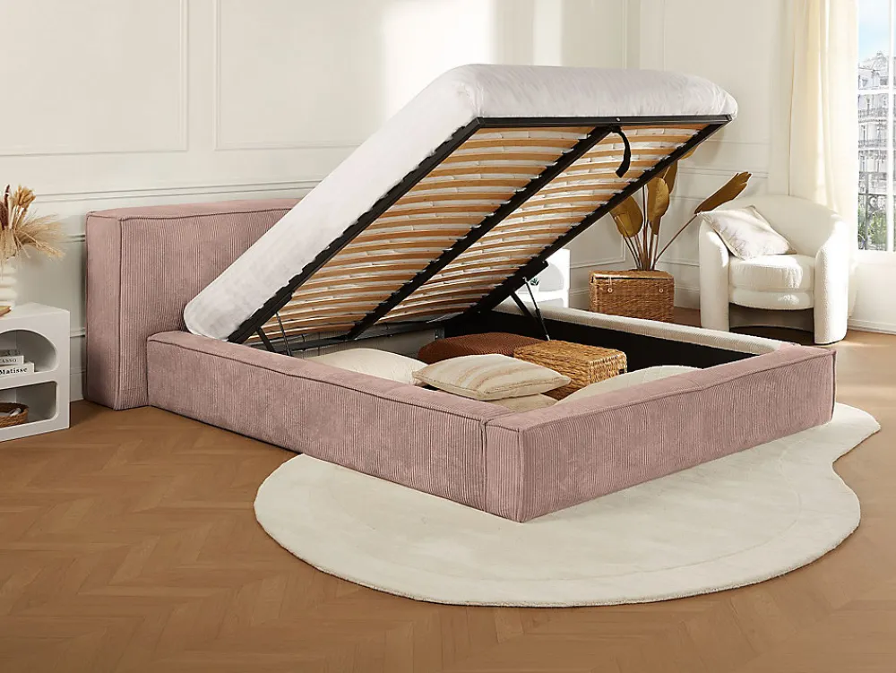 Vente-unique Lit coffre 180 x 200 cm - Velours côtelé - Rose - TIMANO* Lit Coffre