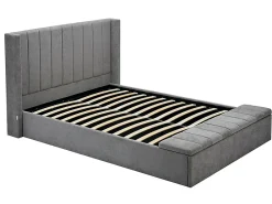 Lit coffre 160 x 200 cm avec banc - Tissu - Gris + Matelas - DOUINO>Vente-unique Sale
