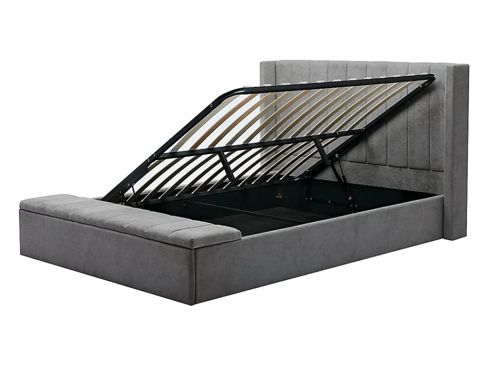 Lit coffre 160 x 200 cm avec banc - Tissu - Gris + Matelas - DOUINO>Vente-unique Sale