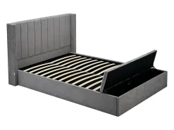 Lit coffre 160 x 200 cm avec banc - Tissu - Gris + Matelas - DOUINO><noscript><img width=
