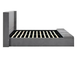 Lit coffre 160 x 200 cm avec banc - Tissu - Gris + Matelas - DOUINO><noscript><img width=