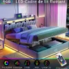 Fortuna lai Lit Coffre 160 X 200 Cm Avec LED Et Ports USB, Étagères Ouvertes Et Rangements Cachés, Gris* Lit Coffre