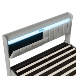Fortuna lai Lit Coffre 160 X 200 Cm Avec LED Et Ports USB, Étagères Ouvertes Et Rangements Cachés, Gris* Lit Coffre