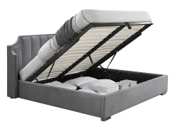 Vente-unique Lit coffre 160 x 200 cm avec tête de lit incurvée - Velours - Gris clair + Matelas - TEOMIS* Ensemble Sommier Et Matelas