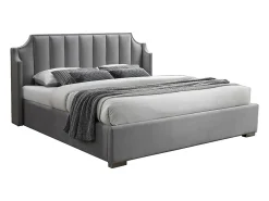 Vente-unique Lit coffre 160 x 200 cm avec tête de lit incurvée - Velours - Gris clair + Matelas - TEOMIS* Ensemble Sommier Et Matelas
