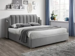 Vente-unique Lit coffre 160 x 200 cm avec tête de lit incurvée - Velours - Gris clair + Matelas - TEOMIS* Ensemble Sommier Et Matelas