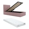 Lit coffre 90 x 190 cm avec tête de lit coutures verticales - Tissu - Rose + Matelas - SARAH>Vente-unique Sale