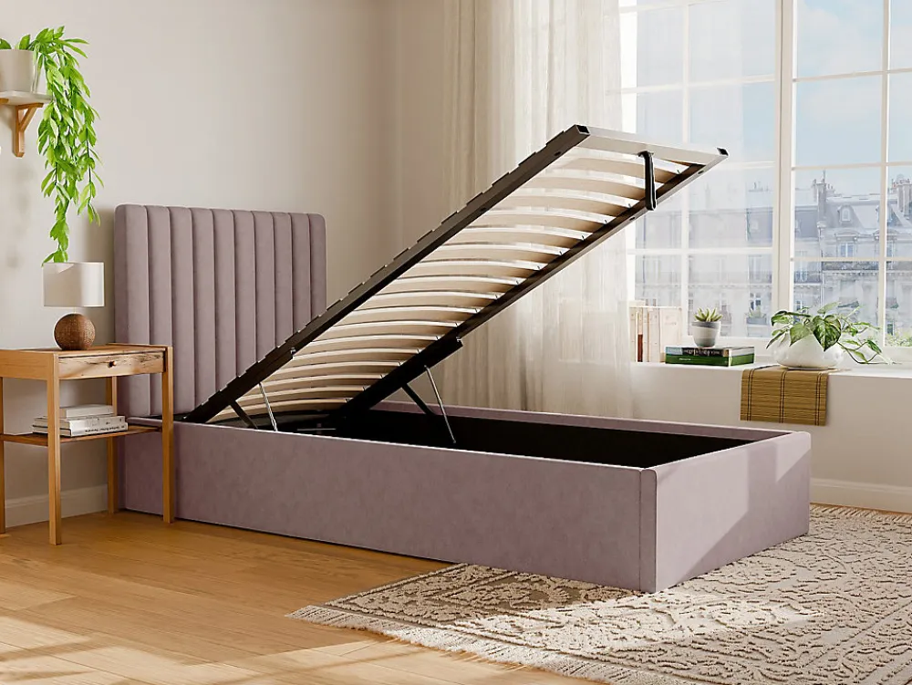 Lit coffre 90 x 190 cm avec tête de lit coutures verticales - Tissu - Rose + Matelas - SARAH>Vente-unique Sale