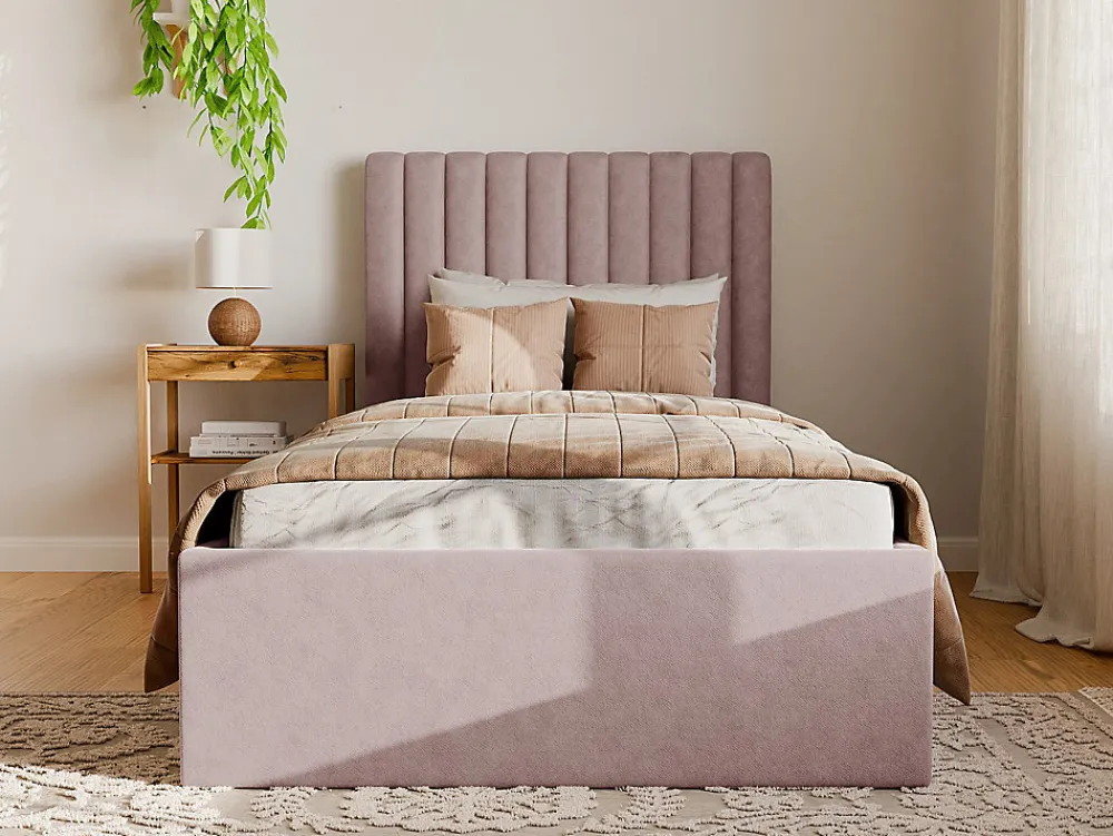 Lit coffre 90 x 190 cm avec tête de lit coutures verticales - Tissu - Rose + Matelas - SARAH>Vente-unique Sale