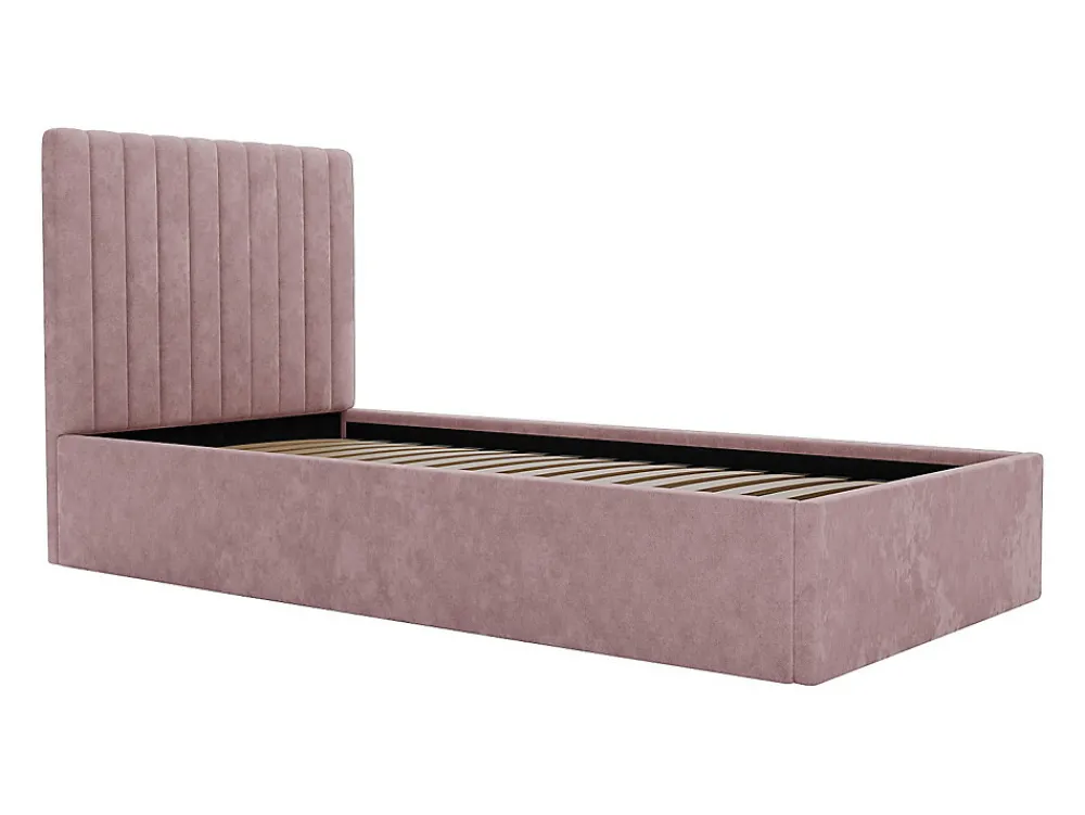 Lit coffre 90 x 190 cm avec tête de lit coutures verticales - Tissu - Rose + Matelas - SARAH>Vente-unique Sale
