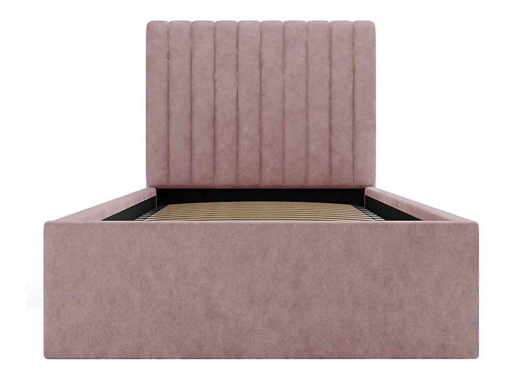 Lit coffre 90 x 190 cm avec tête de lit coutures verticales - Tissu - Rose + Matelas - SARAH>Vente-unique Sale