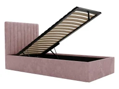 Lit coffre 90 x 190 cm avec tête de lit coutures verticales - Tissu - Rose + Matelas - SARAH><noscript><img width=