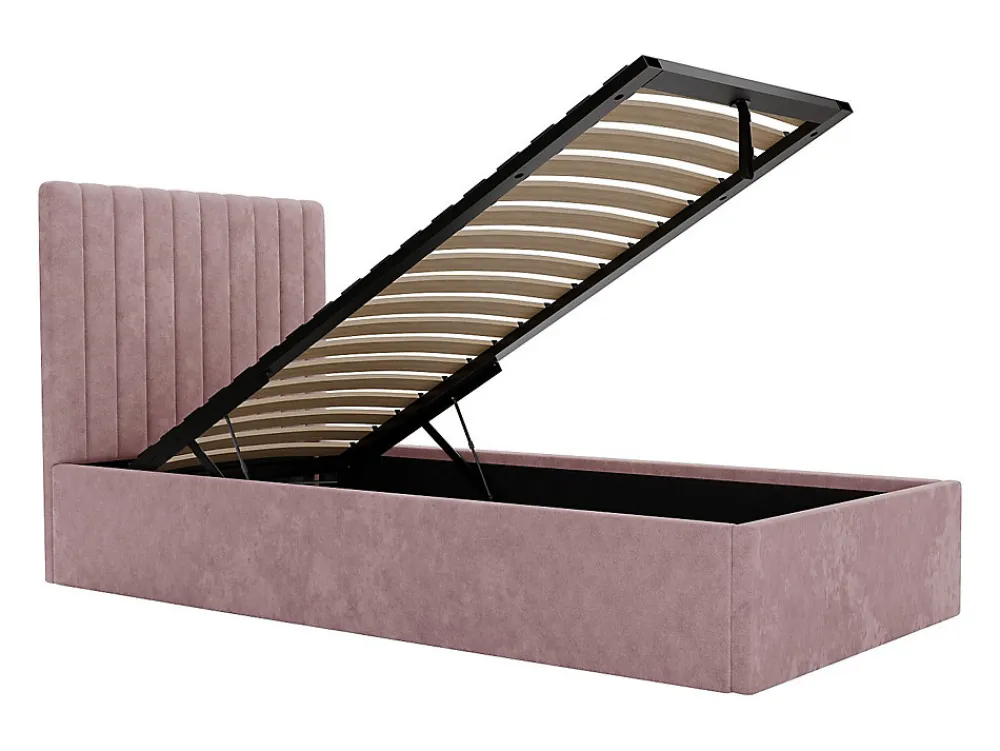 Lit coffre 90 x 190 cm avec tête de lit coutures verticales - Tissu - Rose + Matelas - SARAH>Vente-unique Sale