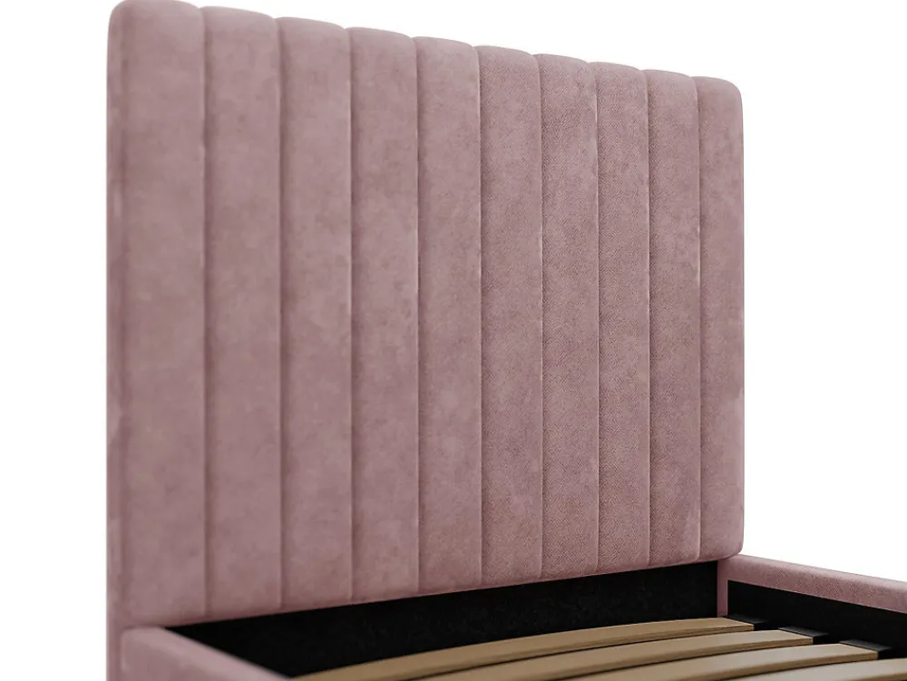Lit coffre 90 x 190 cm avec tête de lit coutures verticales - Tissu - Rose + Matelas - SARAH>Vente-unique Sale