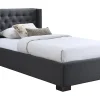 Vente-unique Lit coffre 90 x 200 cm avec tête de lit capitonnée - Tissu - Gris - MASSIMO* Lit Coffre