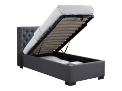 Vente-unique Lit coffre 90 x 200 cm avec tête de lit capitonnée - Tissu - Gris - MASSIMO* Lit Coffre