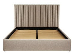 Vente-unique Lit coffre 160 x 200 cm avec tête de lit coutures verticales - Tissu - Taupe - SARAH II* Lit Coffre