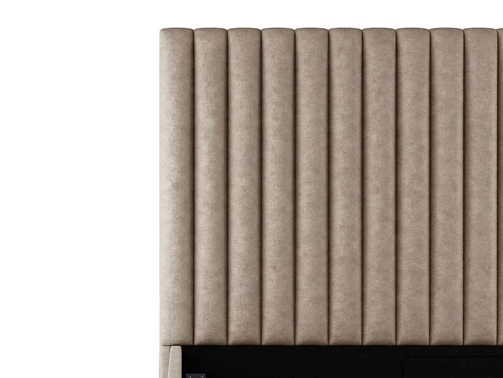 Vente-unique Lit coffre 160 x 200 cm avec tête de lit coutures verticales - Tissu - Taupe - SARAH II* Lit Coffre