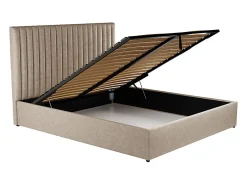 Vente-unique Lit coffre 160 x 200 cm avec tête de lit coutures verticales - Tissu - Taupe - SARAH II* Lit Coffre