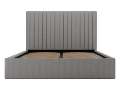 Lit coffre 140 x 190 cm avec tête de lit coutures verticales - Velours côtelé - Gris + Matelas - SARAH><noscript><img width=
