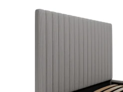 Lit coffre 140 x 190 cm avec tête de lit coutures verticales - Velours côtelé - Gris + Matelas - SARAH><noscript><img width=