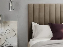 Vente-unique Lit coffre 160 x 200 cm avec tête de lit coutures verticales - Velours - Taupe - LARALI II* Lit Coffre